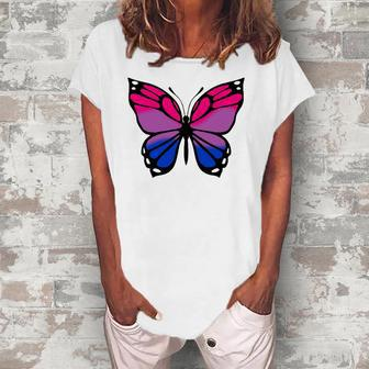 Butterfly With Colors Of The Bisexual Pride Flag Women's Loosen T-Shirt | Mazezy