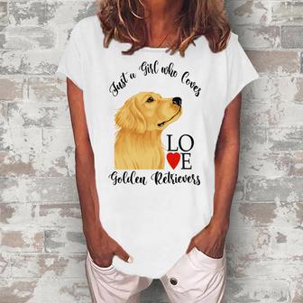 Copy Of Justagirlwholovesgoldenretrievers Women's Loosen Crew Neck Short Sleeve T-Shirt | Favorety AU