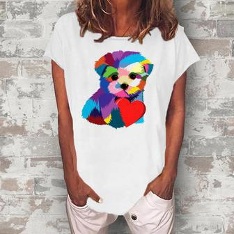 Cute Dog Rescue For Women Men Teens Rainbow Puppy Heart Women's Loosen T-Shirt | Mazezy