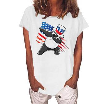 Dabbing Uncle Sam Panda 4Th Of July Women's Loosen T-Shirt | Mazezy