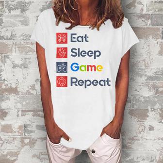 Eat Sleep Game Repeat Women's Loosen Crew Neck Short Sleeve T-Shirt | Favorety DE