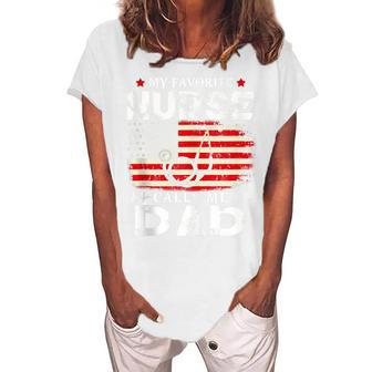 Mens My Favorite Nurse Calls Me Dad American Flag 4Th Of July Women's Loosen T-shirt - Seseable