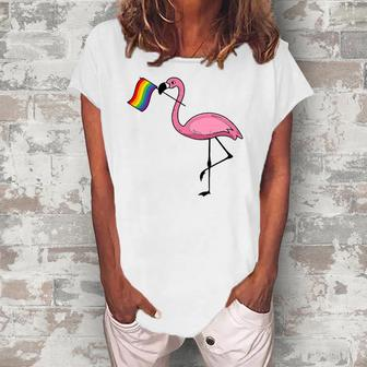 Flamingo Lgbt Flag Cool Gay Rights Supporters Women's Loosen T-Shirt | Mazezy