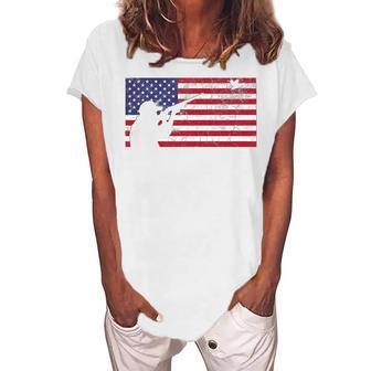 Fourth Of July 4Th American Flag Duck Hunting Geese Dad Usa Women's Loosen T-shirt - Seseable