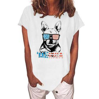 Frenchie Merica Boys Girls Dog Lover 4Th July Women's Loosen T-Shirt | Mazezy