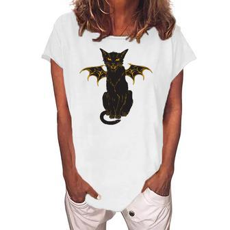 Halloween Black Cat With Wings Men Women Boy Girl Kids Women's Loosen T-Shirt | Mazezy