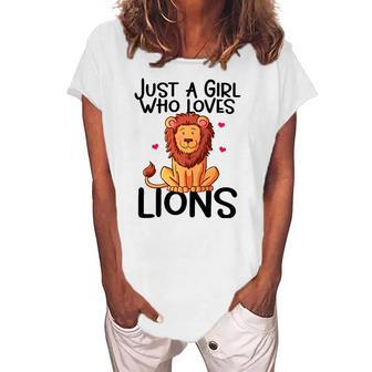 Just A Girl Who Loves Lions Cute Lion Animal Costume Lover Women's Loosen T-Shirt | Mazezy