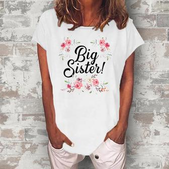 Kids Cute Big Sister Floral Toddler Girl Women's Loosen T-Shirt | Mazezy