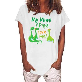 Kids My Mimi And Papa Love Me Dinosaur Grandson Women's Loosen T-Shirt | Mazezy
