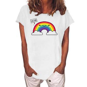 Love Wins Lgbt Kawaii Cute Anime Rainbow Flag Pocket Women's Loosen T-Shirt | Mazezy