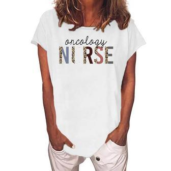Womens Oncology Nurse Leopard Print Nursing School Women Women's Loosen T-Shirt | Mazezy