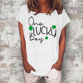 One Lucky Boy Funny St Patrick Day Women's Loosen Crew Neck Short Sleeve T-Shirt | Favorety CA