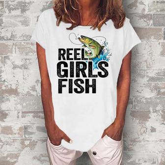 Reel Girl Fish Women's Loosen Crew Neck Short Sleeve T-Shirt | Favorety CA