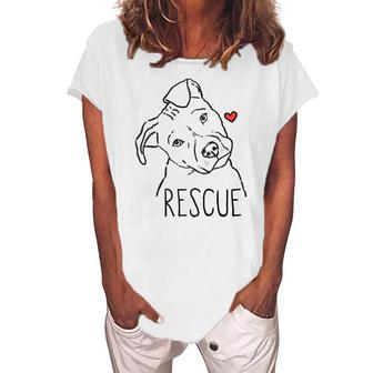 Rescue Dog Pitbull Rescue Mom Adopt Dont Shop Pittie Raglan Baseball Tee Women's Loosen T-Shirt | Mazezy