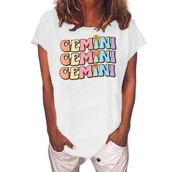Retro Astrology May Or June Birthday Zodiac Sign Gemini Women's Loosen T-shirt - Seseable