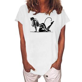 Sexy Catsuit Latex Black Cat Costume Cosplay Pin Up Girl Women's Loosen T-Shirt | Mazezy