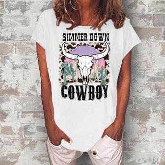 Simmer Down Cowboy Western Style Gift Women's Loosen Crew Neck Short Sleeve T-Shirt | Favorety