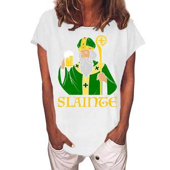 Slainte St Patricks Day Beer Saint Irish Gaelic L Sleeve Women's Loosen T-Shirt | Mazezy
