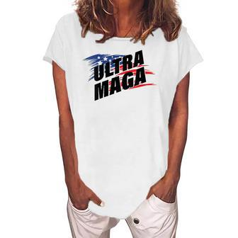 Womens Ultra Maga Pro American Pro Freedom Ultra-Maga Ultra Mega Pro Trump Women's Loosen T-Shirt | Mazezy