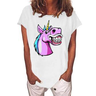Unicorn With Braces For Girls Orthodontist Dentist Women's Loosen T-Shirt | Mazezy