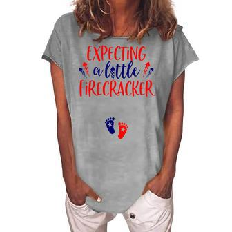 Expecting A Little Firecracker New Mom 4Th Of July Pregnancy Women's Loosen T-shirt - Seseable