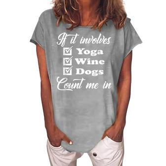 Yoga Lovers Yoga Wine Dog Lover Women's Loosen T-shirt - Seseable