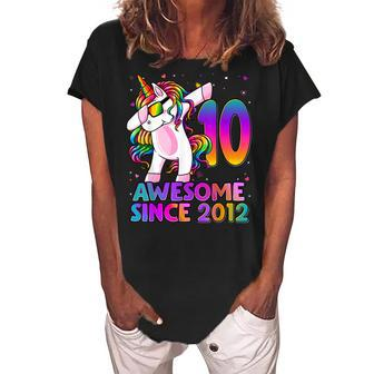 10 Year Old Unicorn Dabbing 10Th Birthday Girl Unicorn Party V3 Women's Loosen Crew Neck Short Sleeve T-Shirt - Seseable