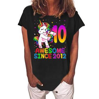 10 Year Old Unicorn Flossing 10Th Birthday Girl Unicorn Women's Loosen Crew Neck Short Sleeve T-Shirt - Seseable