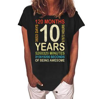 10Th Birthday 10 Years Old Vintage Retro 120 Months Boy Girl Women's Loosen Crew Neck Short Sleeve T-Shirt - Seseable