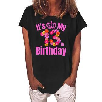 13 Years Old Birthday Girls Flower Its My 13Th Birthday Women's Loosen Crew Neck Short Sleeve T-Shirt | Mazezy