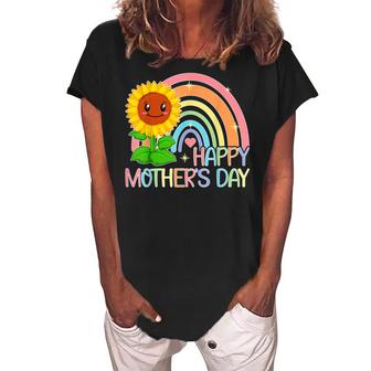 Happy Mothers Day 2022 Sunflower Rainbow Mom Grandma Women  Women's Loosen Crew Neck Short Sleeve T-Shirt