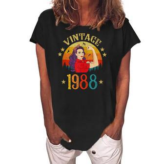 34Th Birthday Gift 34 Years Old For Women Retro Vintage 1988 Women's Loosen Crew Neck Short Sleeve T-Shirt | Mazezy