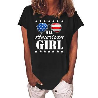 4Th July America Independence Day Patriot Usa Womens & Girls Women's Loosen Crew Neck Short Sleeve T-Shirt | Mazezy