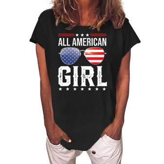 All American Girl Matching Family Fourth 4Th Of July Women's Loosen Crew Neck Short Sleeve T-Shirt | Mazezy