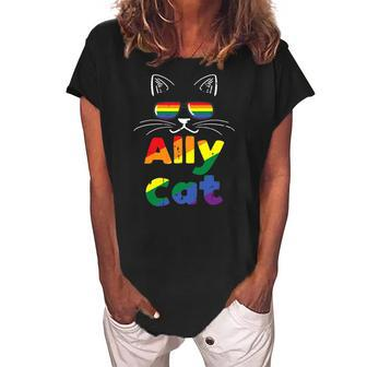 Ally Cat Pride Month Straight Ally Gay Lgbtq Lgbt Women Women's Loosen Crew Neck Short Sleeve T-Shirt | Mazezy