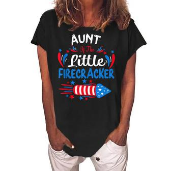 Aunt Of The Little Firecracker 4Th Of July Birthday Party Women's Loosen Crew Neck Short Sleeve T-Shirt - Seseable