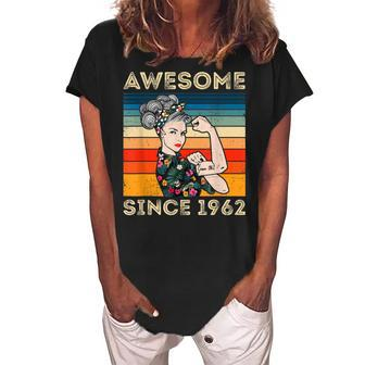 Awesome Since 1962 60Th Birthday Gifts 60 Years Old Vintage Women's Loosen Crew Neck Short Sleeve T-Shirt - Seseable