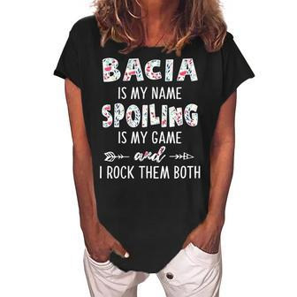 Bacia Grandma Gift Bacia Is My Name Spoiling Is My Game Women's Loosen Crew Neck Short Sleeve T-Shirt - Seseable