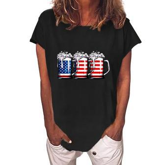 Beer American Flag 4Th Of July Independence Day Women's Loosen Crew Neck Short Sleeve T-Shirt - Monsterry CA