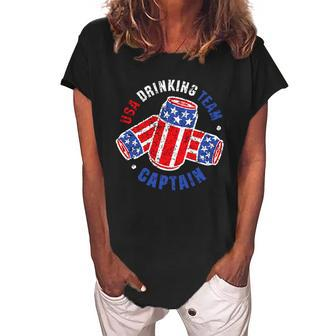 Beer Can Flag 4Th Of July Independence Day Women's Loosen Crew Neck Short Sleeve T-Shirt - Monsterry CA