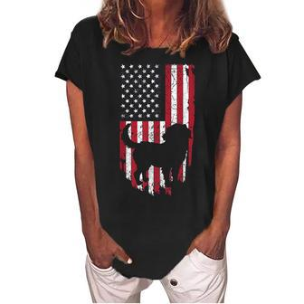 Bernese Mountain Dog Mom Dad 4Th Of July American Women's Loosen Crew Neck Short Sleeve T-Shirt - Seseable