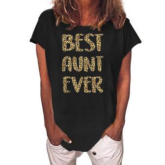 Best Aunt Ever Leopard Print Funny Mothers Day For Auntie Women's Loosen Crew Neck Short Sleeve T-Shirt | Mazezy