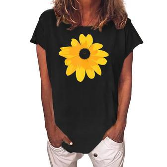 Black Eyed Susan Large Yellow Daisy Flower Print Women's Loosen Crew Neck Short Sleeve T-Shirt | Mazezy
