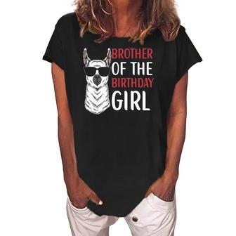 Brother Of The Birthday Girl Matching Birthday Outfit Llama Women's Loosen Crew Neck Short Sleeve T-Shirt