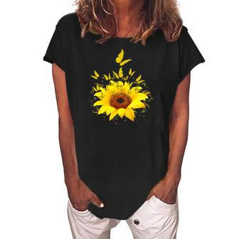 Butterflies Sunflower Smoke Women's Loosen Crew Neck Short Sleeve T-Shirt | Mazezy