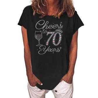 Cheers To 70 Years 1952 70Th Birthday Gift Tee For Womens Women's Loosen Crew Neck Short Sleeve T-Shirt | Mazezy