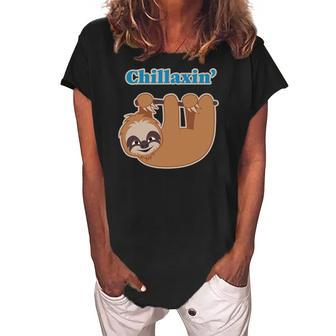 Chillaxin Cartoon Sloth Hanging In A Tree Women's Loosen Crew Neck Short Sleeve T-Shirt | Mazezy