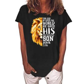 Christian Gifts For Men Lion Of Judah Graphic God John 316 Women's Loosen Crew Neck Short Sleeve T-Shirt | Mazezy