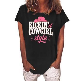 Cowgirl Style Country Western Women Girls V2 Women's Loosen Crew Neck Short Sleeve T-Shirt | Mazezy
