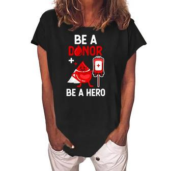 Cute Blood Donor Art For Men Women Phlebotomy Blood Donation Women's Loosen Crew Neck Short Sleeve T-Shirt | Mazezy